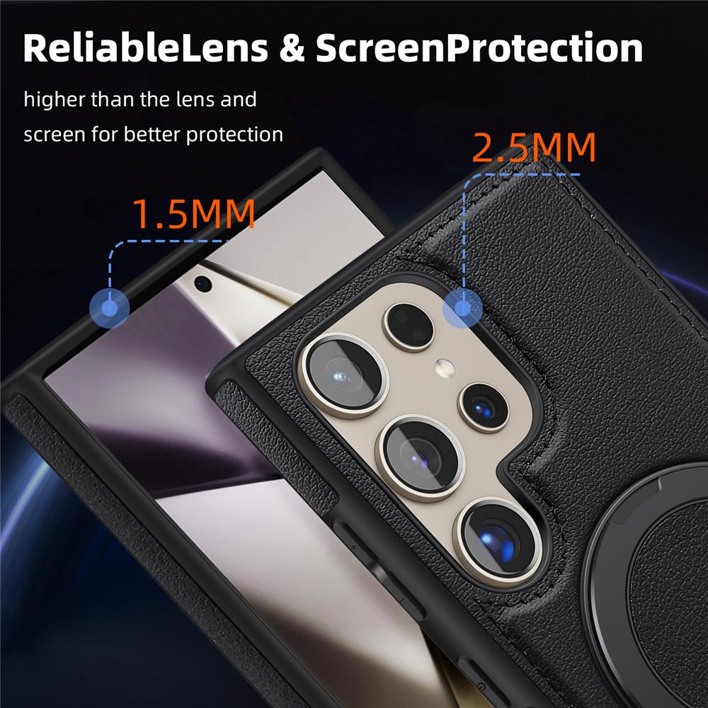 For Samsung Galaxy S24 Ultra 5G  Case Magsafe  Leather With 360 Ring Kickstand Protection Cover Shockproof Funda Phone Cover