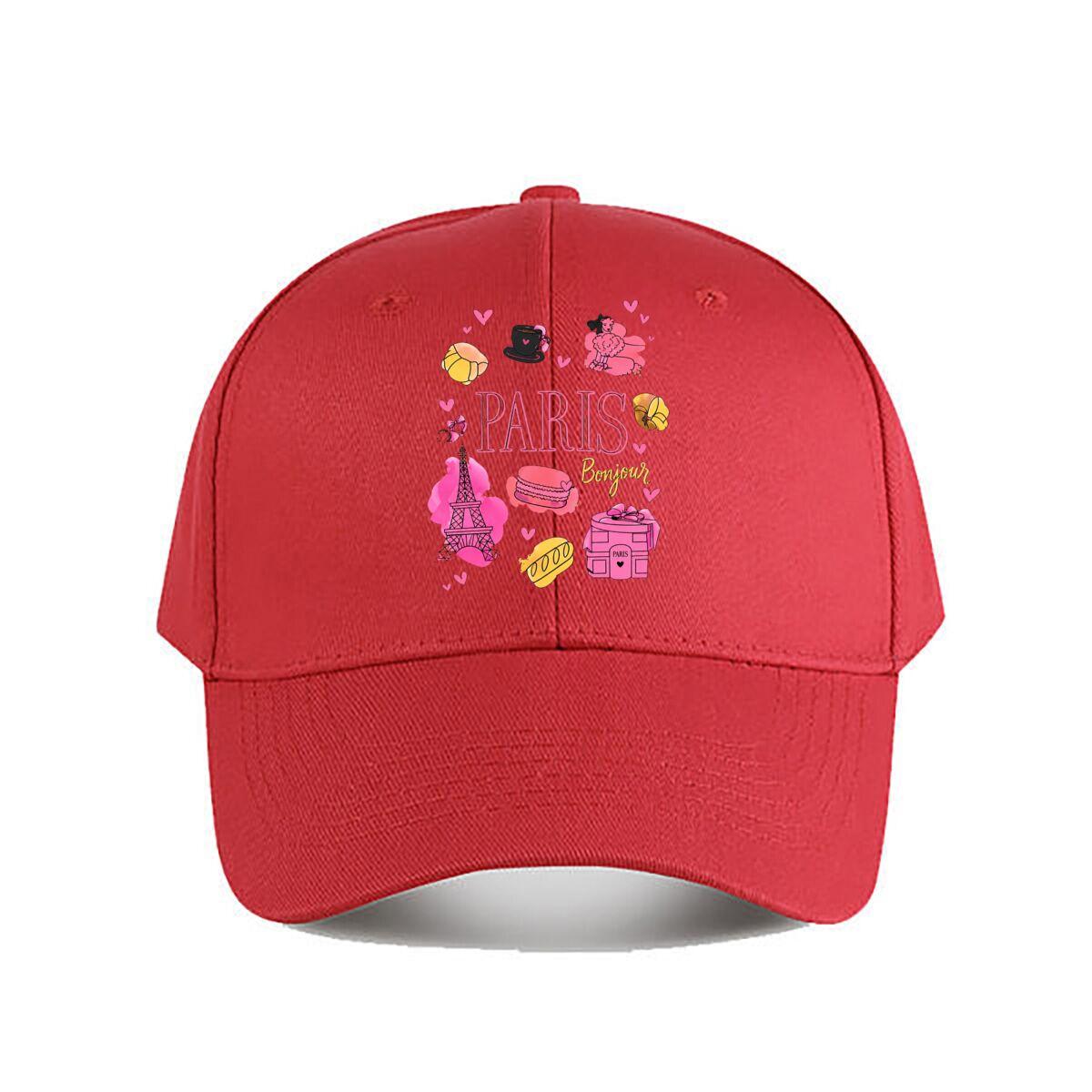 Cute Paris French Eiffel Tower Macaron Art Print Baseball Cap Fashion Unisex Sunhat Womens Outdoor Sports One Size