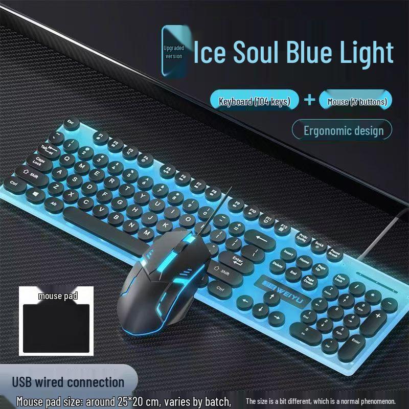 Luminous Punk Keycaps Wired Keyboard & Mouse Set for Gaming