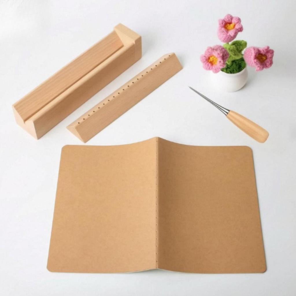 Bookbinding Punch Tool Wooden Punching Jig with Awl Beginner-Friendly