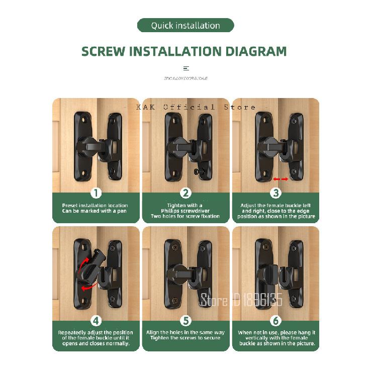KAK Punch-free Hasp Latch Door Lock Black Cabinet Locks Kids Safety Lock Barn Door Sliding Door Anti-pried Hook Lock Hardware Thread Lock3