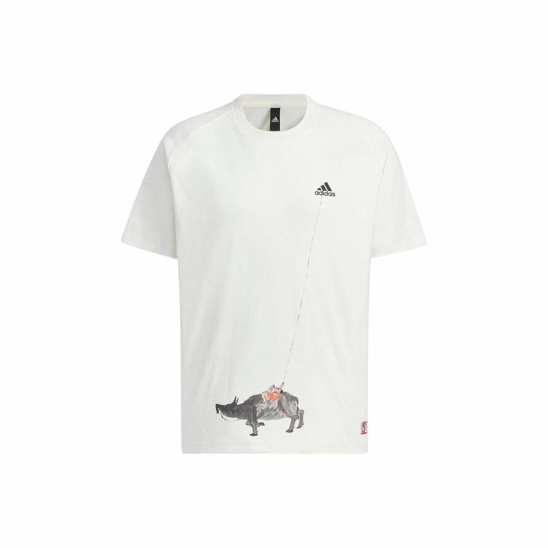 adidas Logo Print Animal Pattern Crew Neck Short Sleeve T-Shirt Men’s White