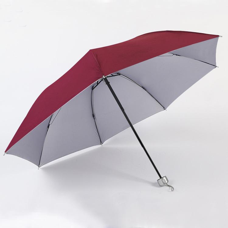 Silver Triple-Fold 7-Rib UV-Protection Sunshade Umbrella with Custom Printing