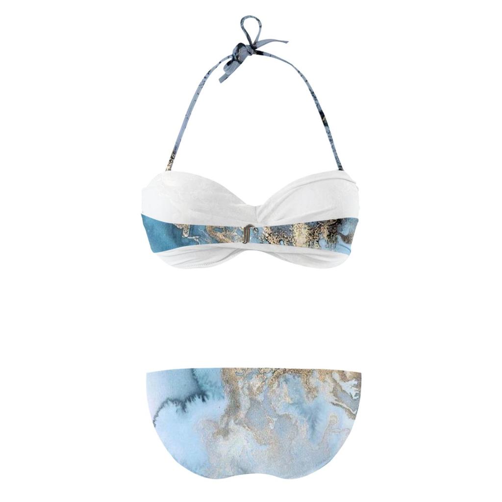 2024 European and American Women's Sexy Split Swimsuit with Hard Cup and Double Ring Bikini