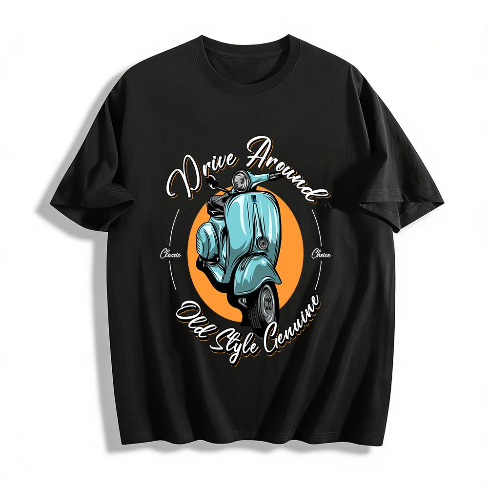 Vintage Classic Scooter Print Casual T-Shirt Unisex Loose Top Pure cotton T-shirt XXS