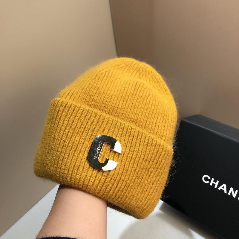 Big Head Circumference Rabbit Hair Knitted Hat Autumn and Winter Women's C Letter Tide White Gray Thickened Warm Ski Ear Protection Wool Cold Hat