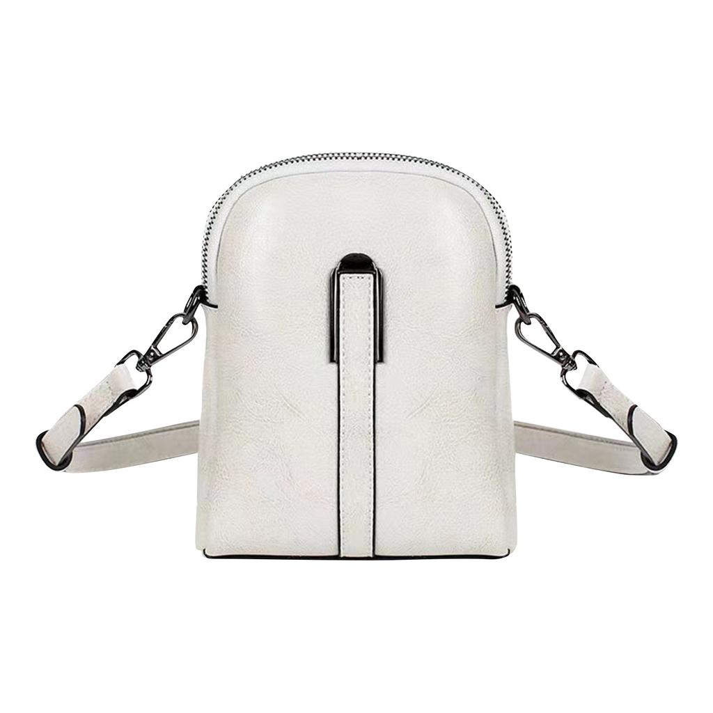 Vintage Waxed Cowhide Double Zipper Crossbody Leather Mobile Phone Bag