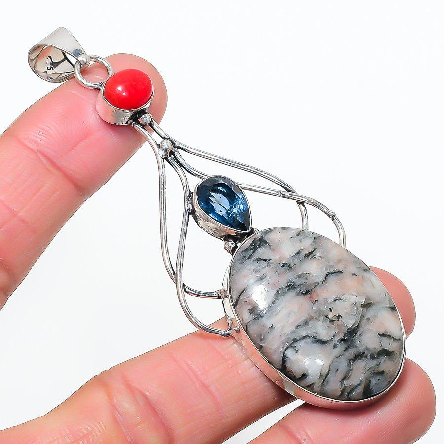 Natural Charoite, Topaz Gemastone 925 Sterling Silver Jewelry Pendant 3.55 AP-14467