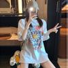 Summer 2026 Korean Style Trendy Cute Graffiti Loose Mid-Length Short-Sleeve T-shirt for Women