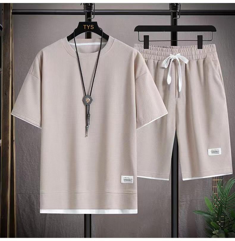 

Waffle Men s Summer Short Sleeve And Shorts Two Piece Sets Sports Casual Tracksuit Men Comfortable Cool Shorts Oversized Set 3XL