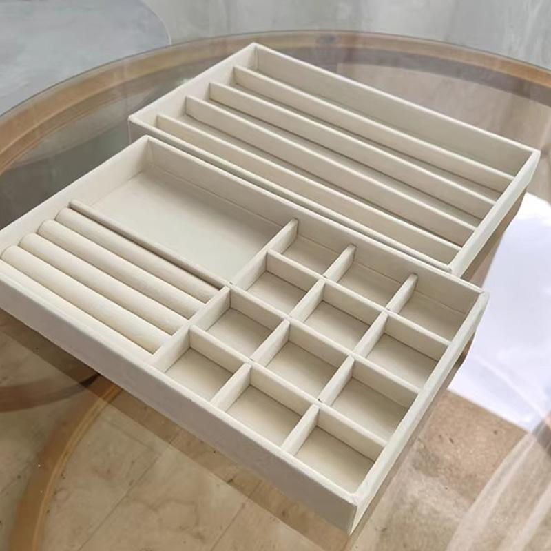 Simple Beige Grey Square Velvet Jewelry Storage Tray Display Ring Bracelet Necklace Storage Box Showcase Drawer Organizer Trays
