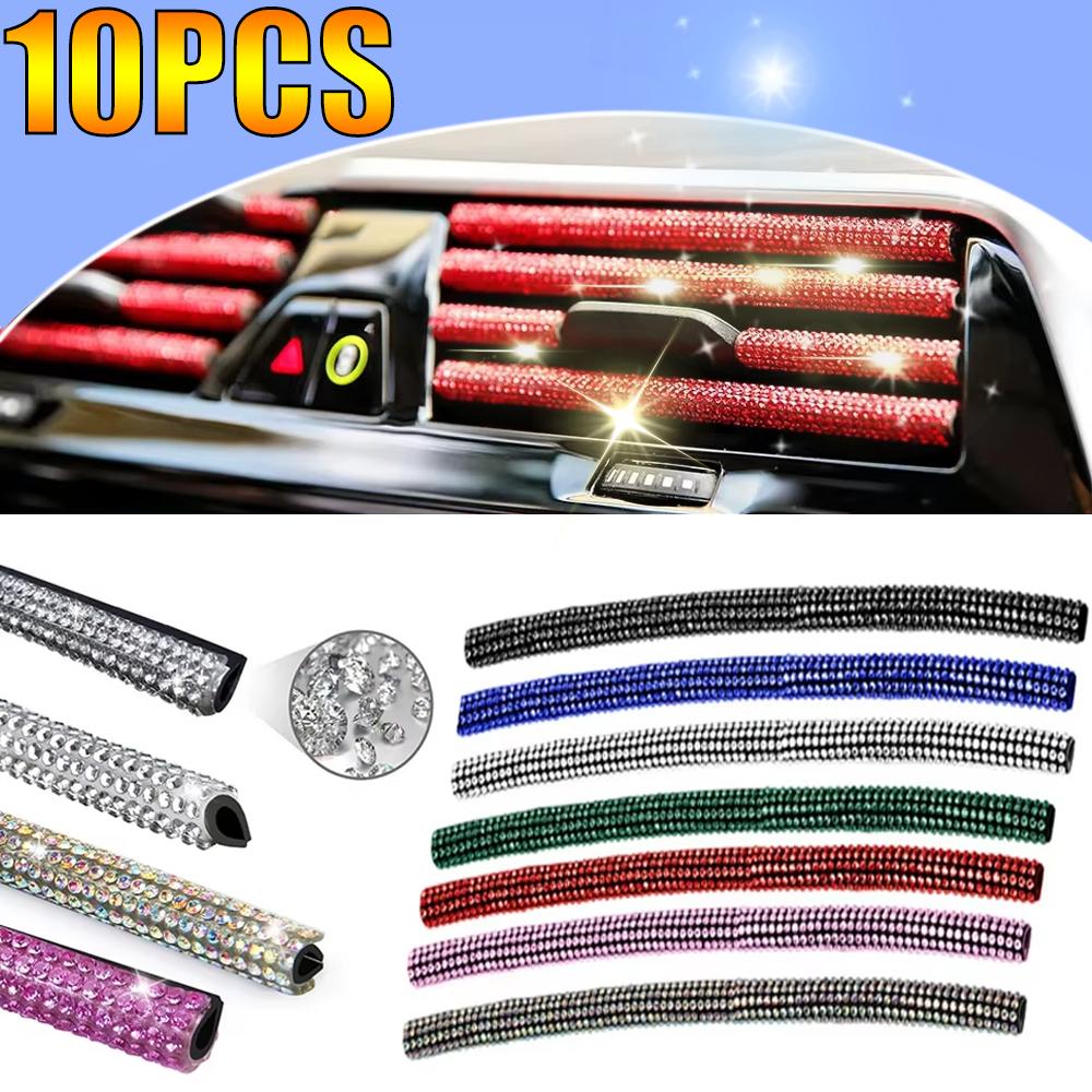 10Pcs Car Air Conditioner Outlet Decorative Strips Wholesale Colorful Diamond U Shape Rhinestone Clip Sticker Auto Accessories