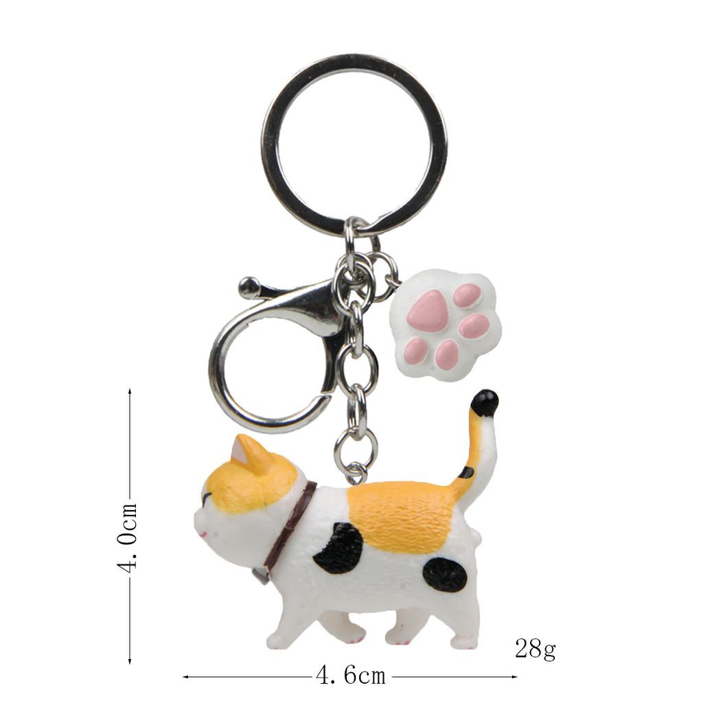 Cute Cartoon Orange Black Gray White Cat And Paw Pendant Keychain Gift For