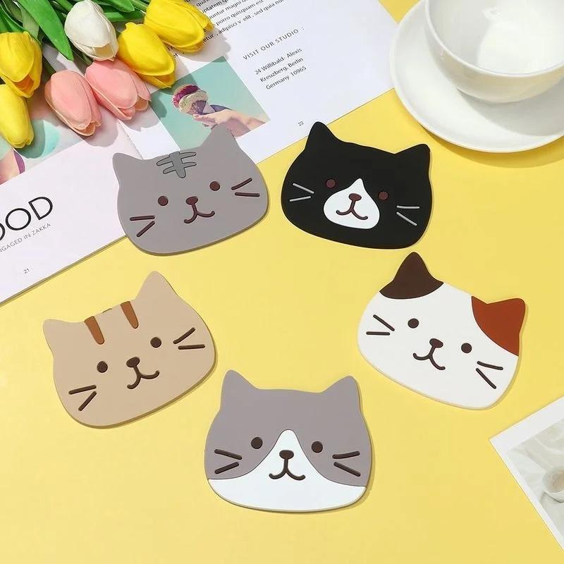 Non-slip Hot Drink Insulated Pad New Cartoon Cat Shaped Tea Mat Cup Holder Mat Coffee Coaster Stand Kitchen Accessories