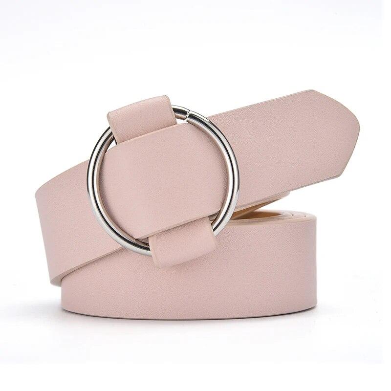 Women Belt Non Perforated Fashion Simple Round Buckle Belt Genuine Casual PU Leather Belt With Skirt Pants Jeans Women Waistband