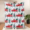 Christmas Throw Blanket Country Rustic Red Truck with Tree Design Blanket Soft Cozy Fuzzy Flannel Throw Blankets for Couch Bed