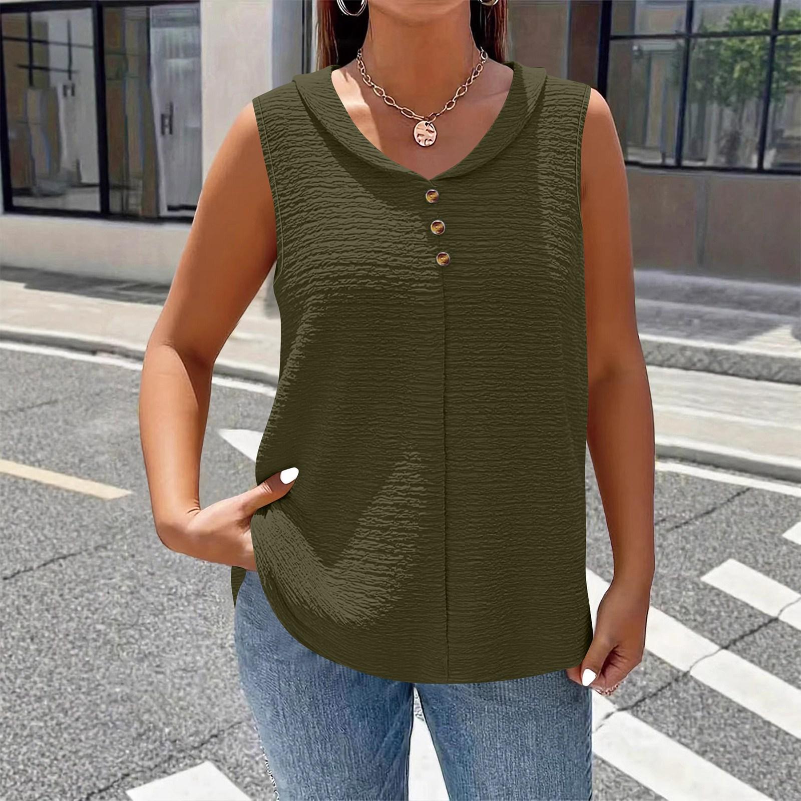 Женская Модная Одежда Большого Размера Цветная V-образный Вырез Свободная Без Рукавов Пуловер Футболка Топ XXL