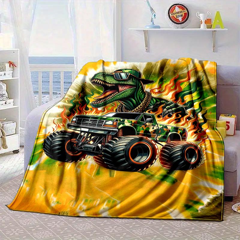 Electric Monster Truck Art Blanket Flannel Blanket for bed, sofa, Camping, Hiking, Picnic Essentials, gift for family Fan gifts