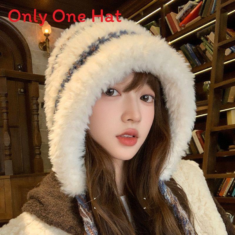 

Cute Knit Hat For Women Warm Beanie With Ear Cover Winter Fashion белый