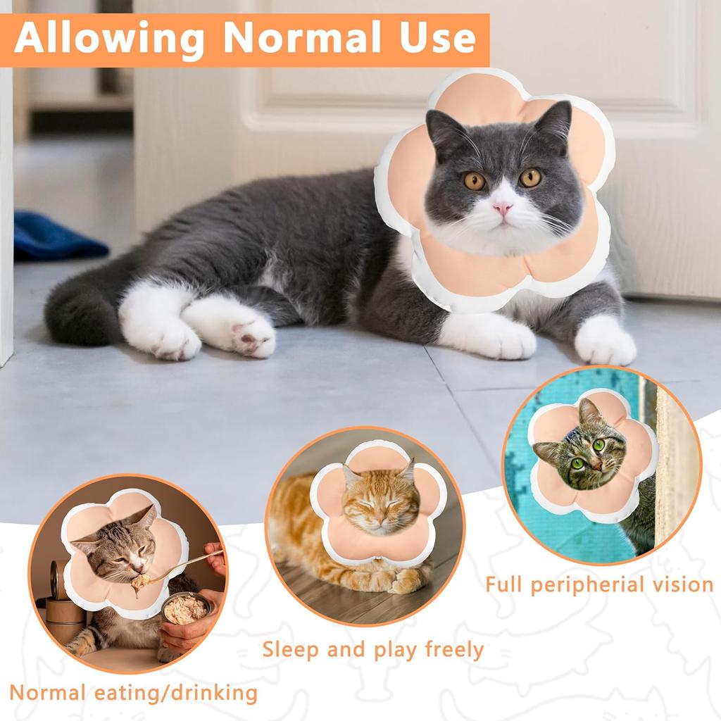 Cat Cone Collar Soft, Waterproof Cats Cones to Stop Licking After Surgery, Adjustable Soft Elizabeth Cats Collars for Wound Healing, Flower Shape Cat