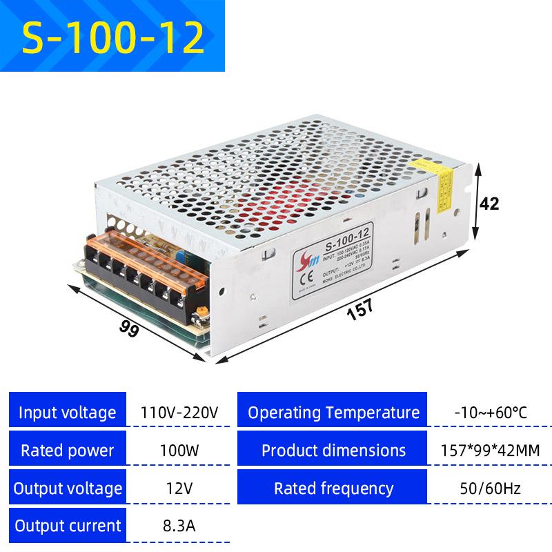 220V to 12V/24V/5V Switching Power Supply, 2A-20A High-Power Transformer for LED Strips & Monitoring Systems