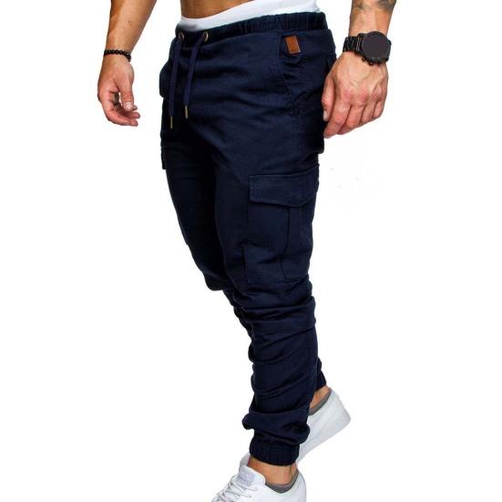 Pantaloni cargo pentru bărbați de mărime mare, de culoare uni, cu buzunare multiple, cu șnur la gleznă