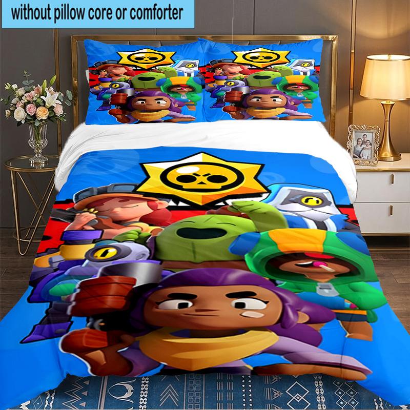 3PCS Brawl Stars Bedding Set,Including 1pc Duvet Cover And 2pcs Pillowcases Perfect for Bedroom, Dormitory, Large size Fan Christmas gift