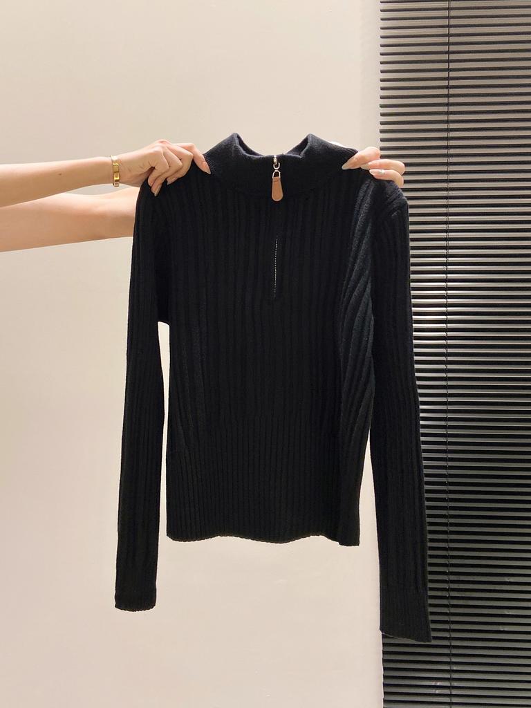 Waist high-end small stand-up neck knitted sweater women's autumn and winter slim-fit soft waxy zipper inner top bottoming shirt