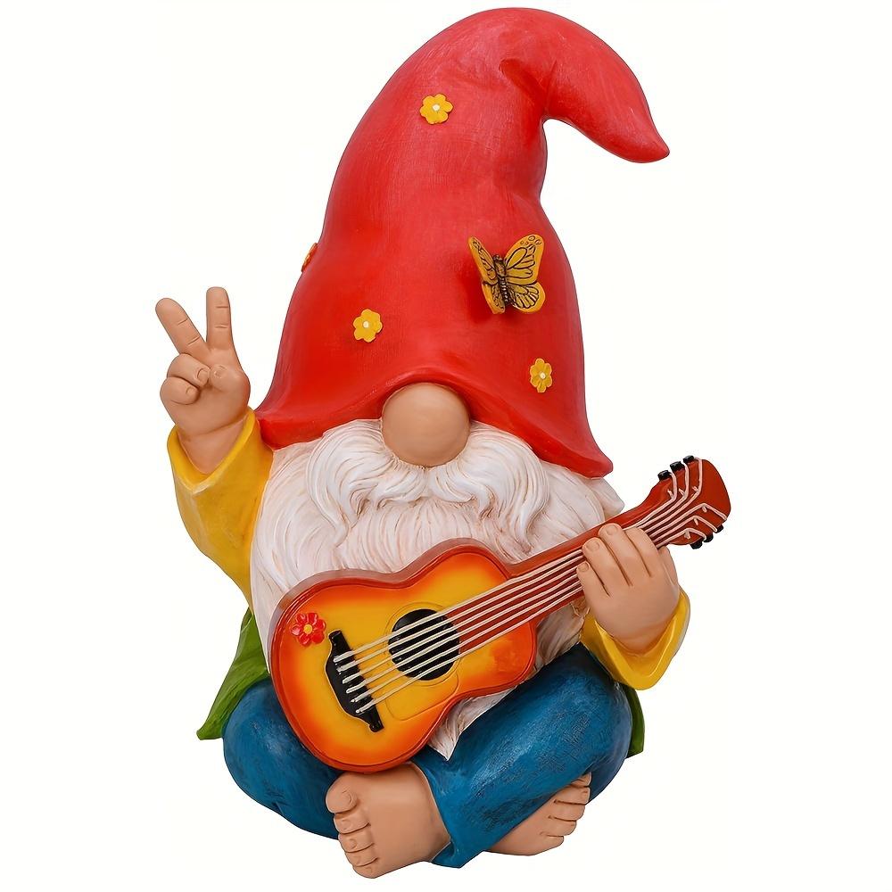 

Фантастическая статуэтка гнома-гитариста в стиле хиппи - Красочный полимерный гном для двора, подходит для украшения улицы и дома