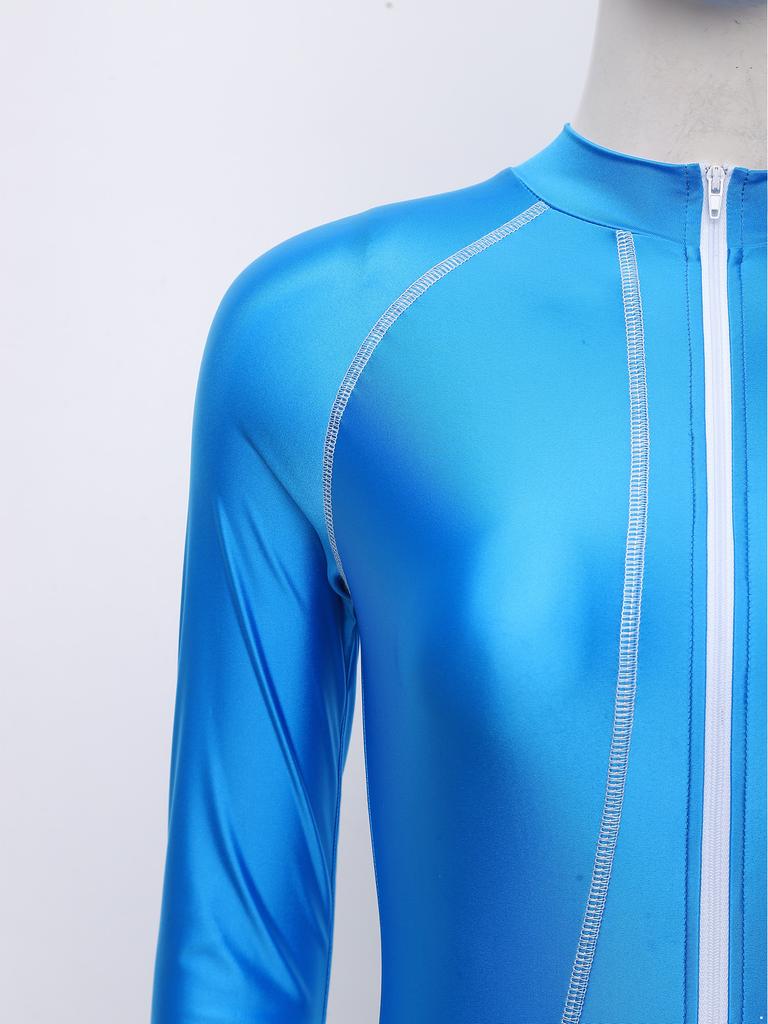 S-3XL Damen Ganzkörper Rash Guard Badeanzug Stehkragen Langarm Lange Hosen Glänzender Jumpsuit für Surfen Tauchen Wassersport