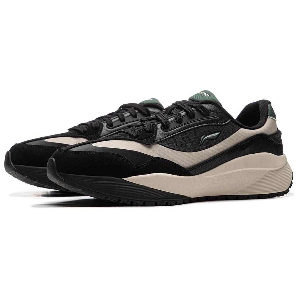 Li Ning Carrying 2.0 Synthetisches Leder Bequem Klassisch Rutschfest Abriebfest Low-Top Freizeitschuhe Herren Sneaker Schwarz Grau AGCU351-2