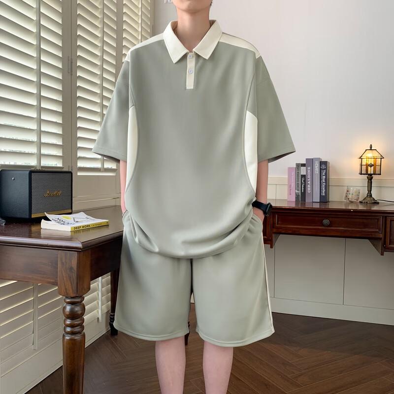 Herr sommar set med isilke pikétröja och shorts