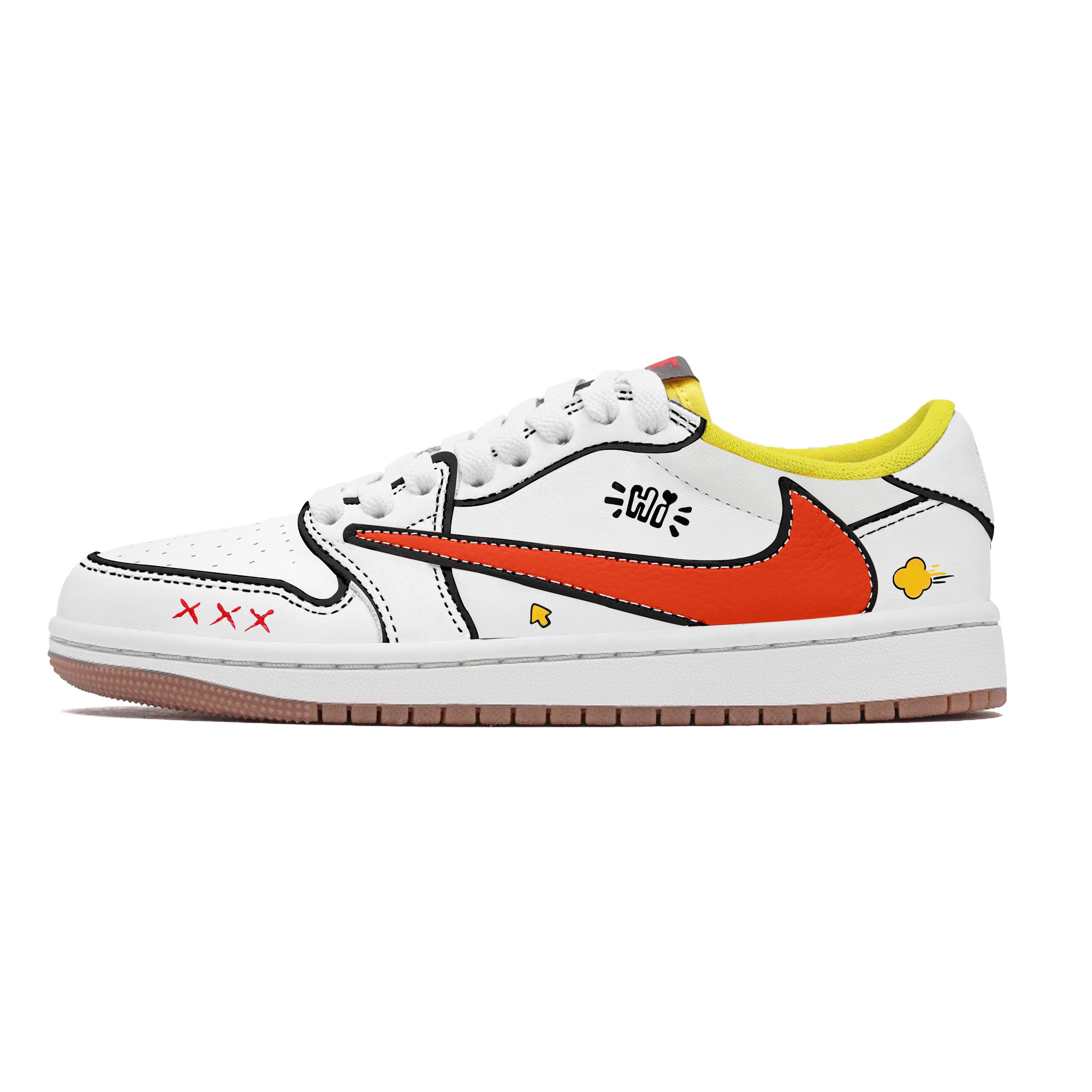 

Travis Scott x Jordan Air Jordan 1 White Travis Scott X AJ1 Low Cow Leather Low top Vintage Basketball Shoes Unisex DZ4137-700(Team1282-) 42