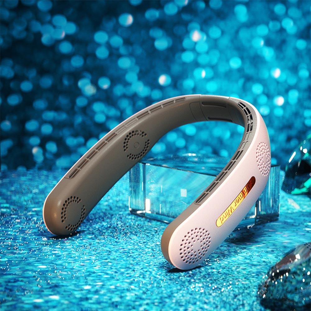 Portable USB Rechargeable Neck Fan Summer Neck Hanging Air Cooling Fan Mute Strong Wind Wearable Bladeless Neckband Fan