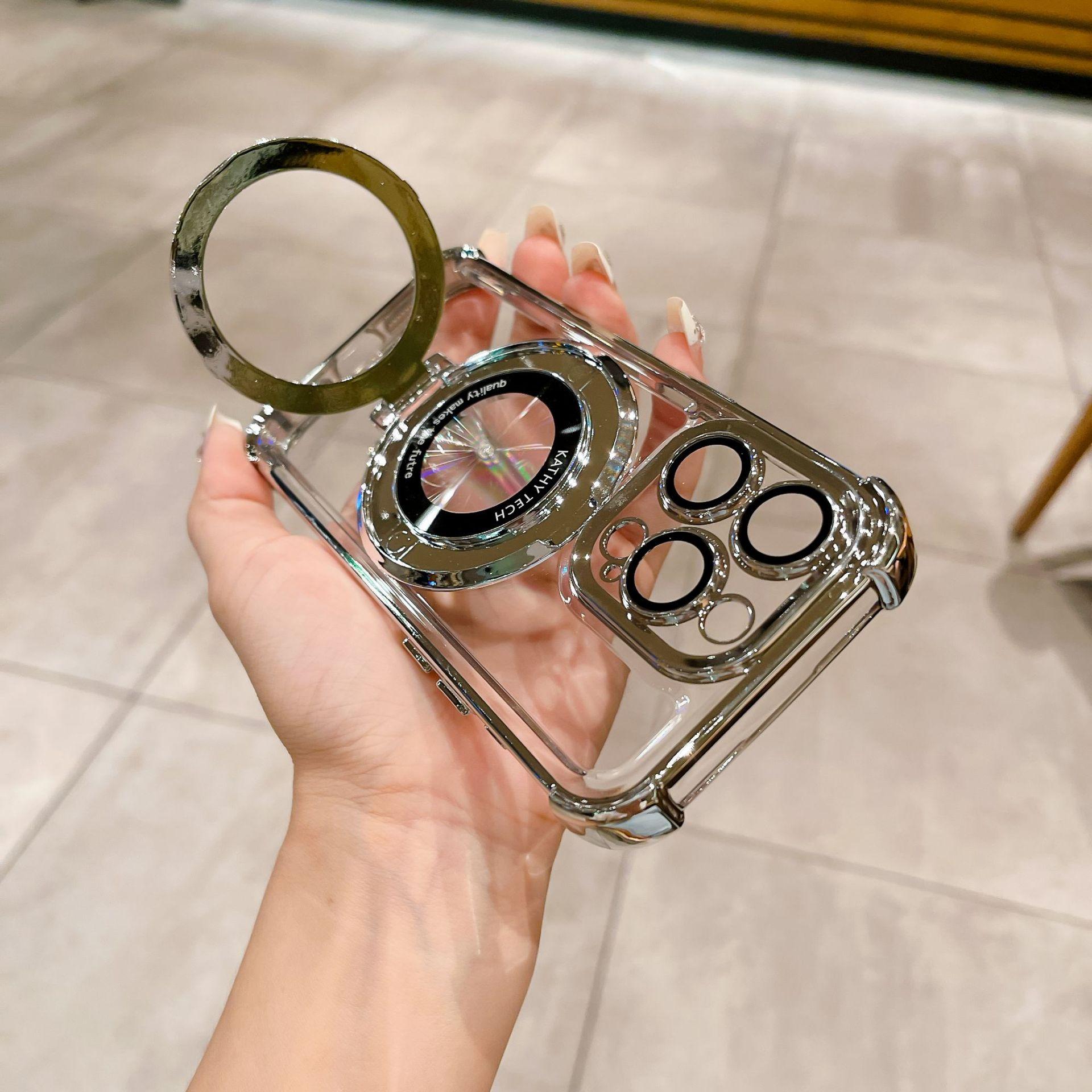 

Гальванизированная магнитная подставка TPU чехол для телефона для серии iPhone 16 Pro/15/14 iPhone 16 серебряный