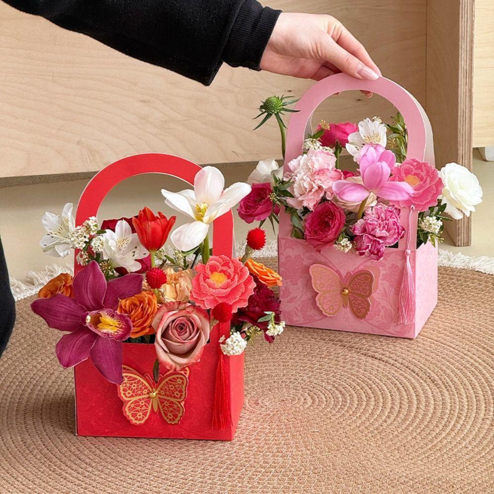 3pcs Portable Butterfly Flower Arrangement Box Paper Bouquet Wrapping Box  Valentine's Day Gift