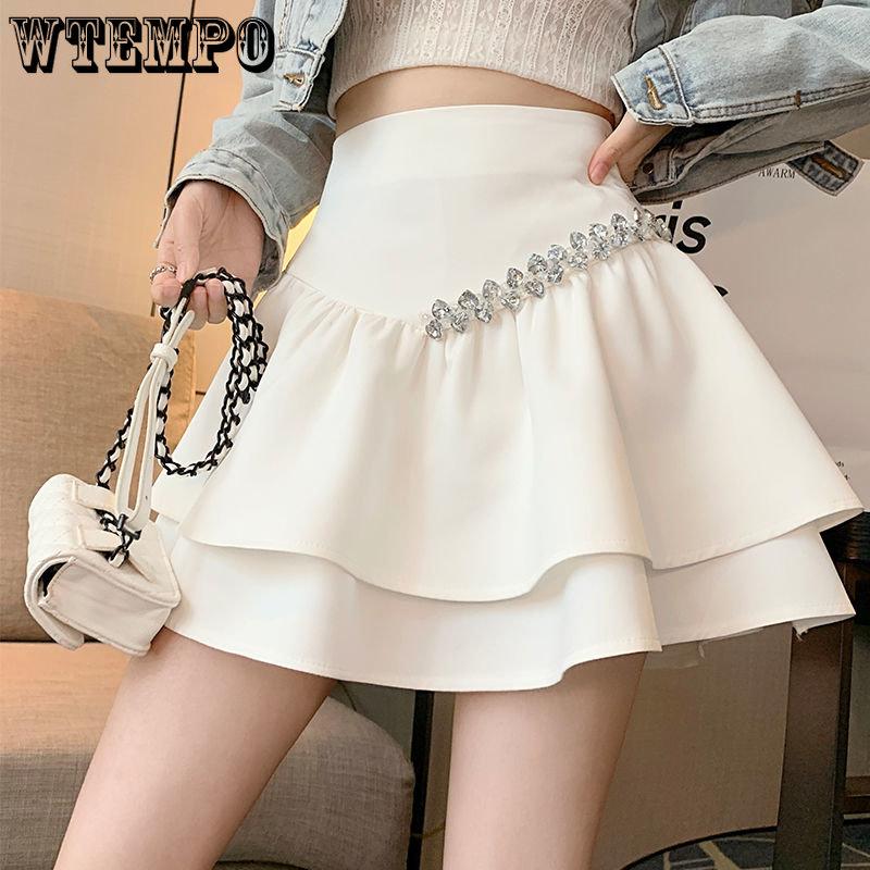 Female Sweet Niche A Line Half Skirt Spring Versatile Exquisite Solid High Waist Short Skirt Girl Skinny Puffy Skirt