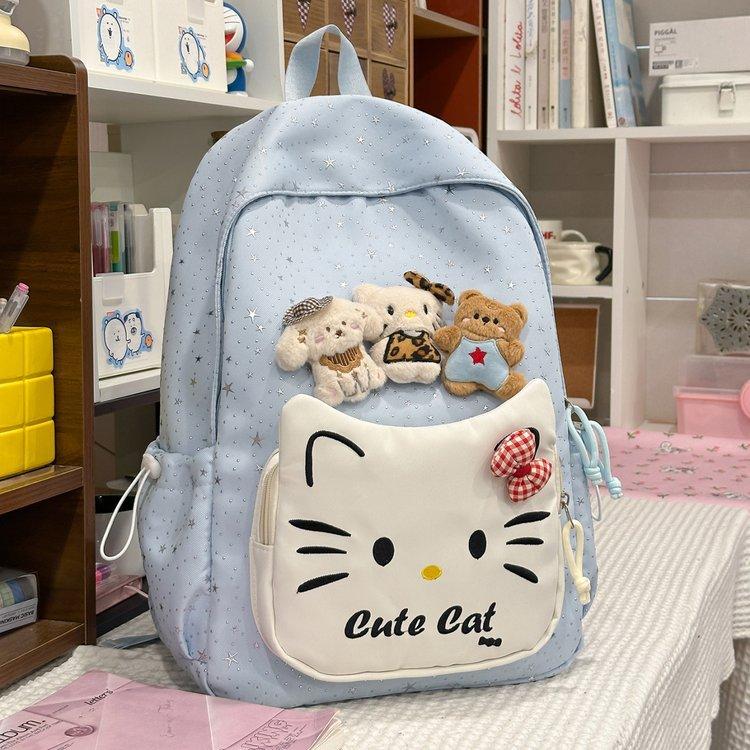 Schoolbag Trend Niche Kitty Cat Dots Schoolbag Female Large Capacity Korean Cute Cartoon Student Class Backpack