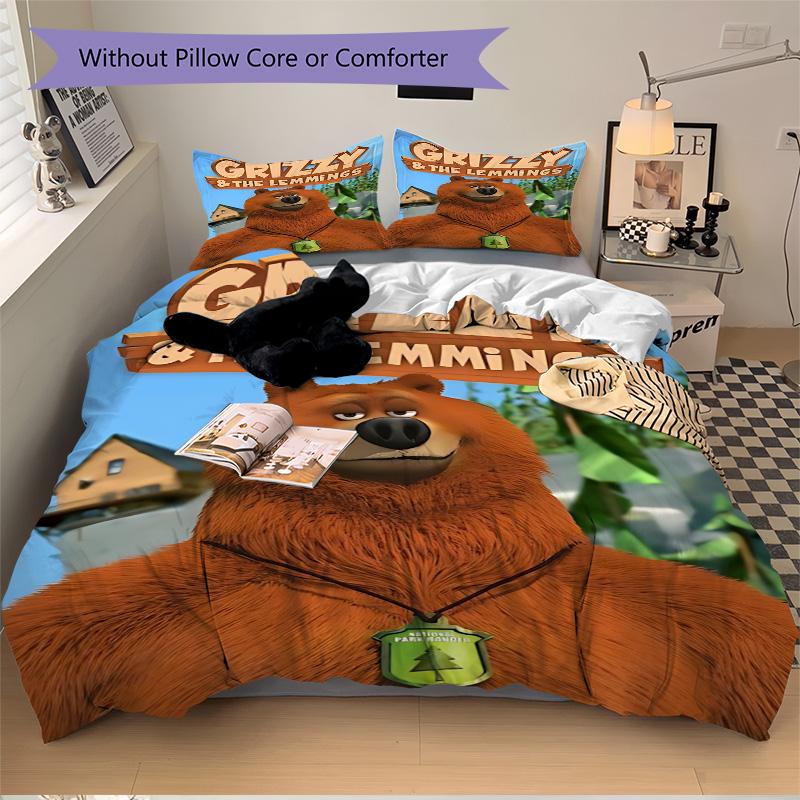 Grizzly'S Adventure Print 3Pcs Bedding Setduvet Cover With 2 Bedropillowcase Home Birthday Gift
