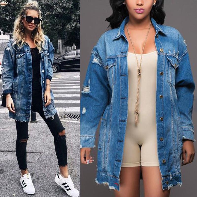 Women's Plus Size European & American Denim Trench Coat – Mid-Length Fashion Trend