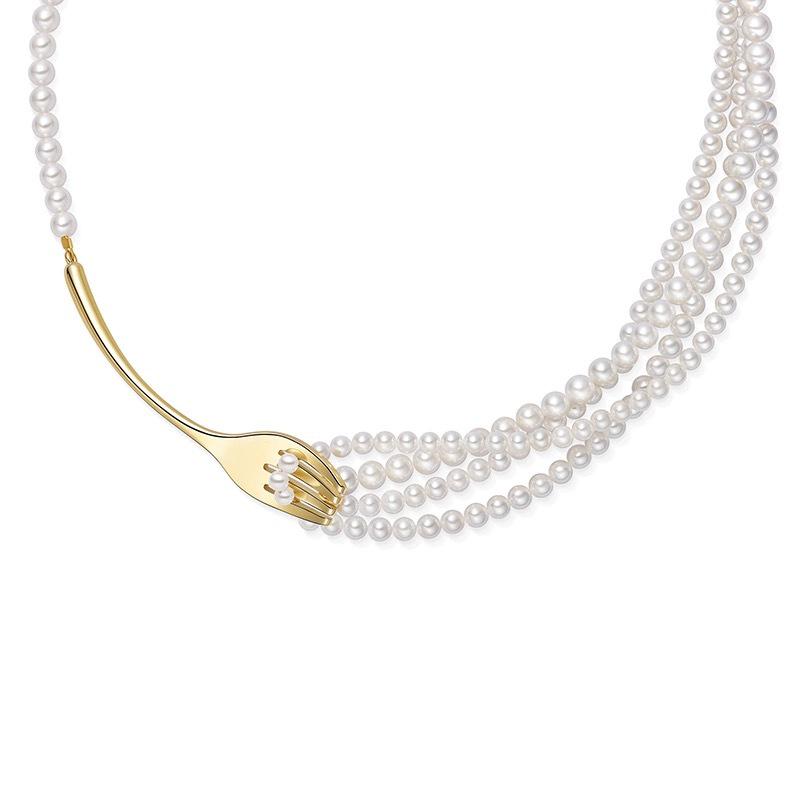 HEFANG Cotton Candy Pearl Necklace - Elegant Collarbone Chain
