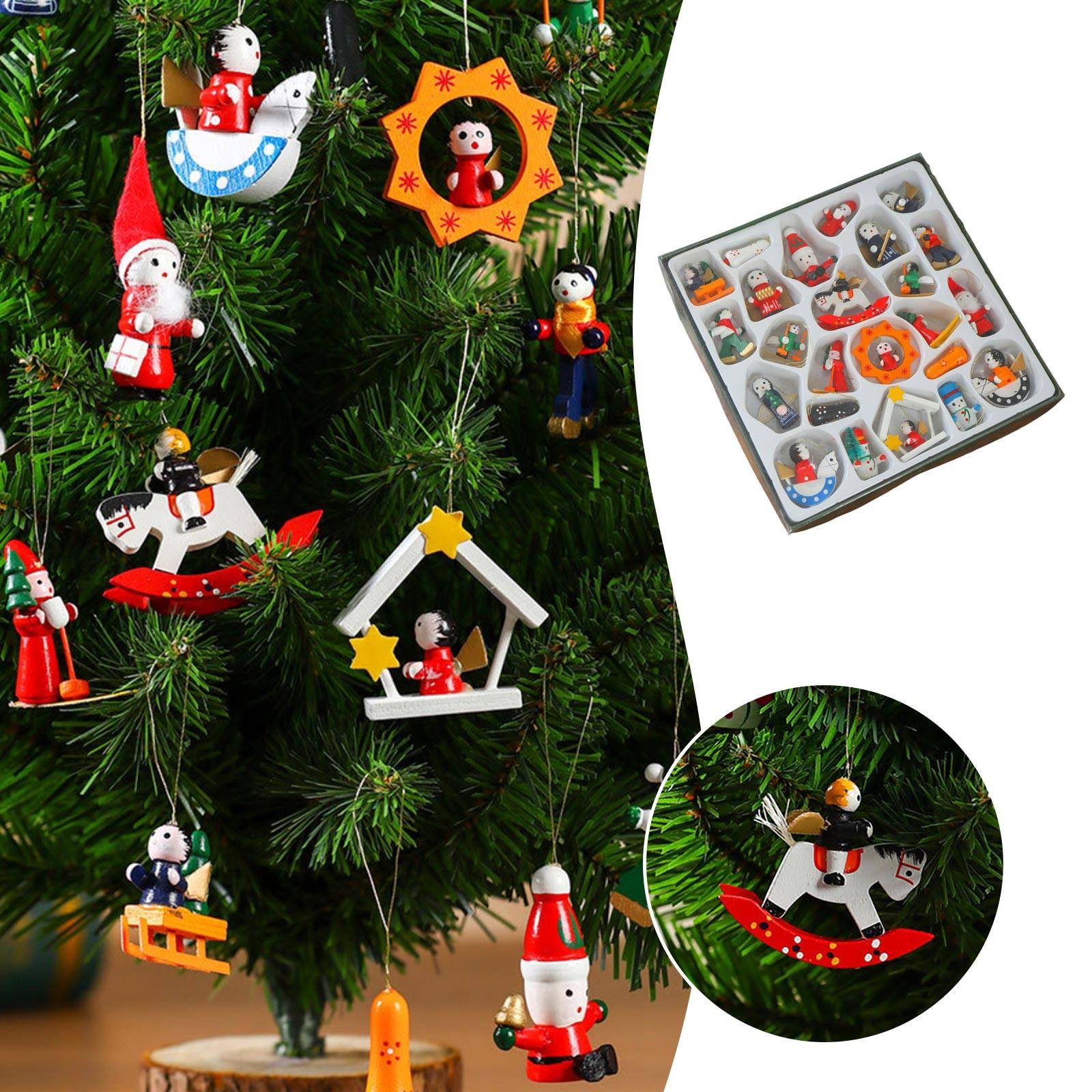 Wooden Christmas Tree Ornaments 24 Pieces Hand Painted Figurines Traditional Christmas Hangers Christmas Small Decorations One Size розовый