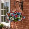 Artificial Hanging Flower with Basket for Outdoors, 4th of July Patriotic Faux Violet Flowers, UV Resistant Fake Plants for Outside Porch, Yard, Patio