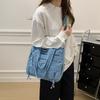 Gewaschene Denim-Umhängetasche mit mehreren Taschen und oberem Griff, verstellbarem Riemen, lässige Tragetasche für den täglichen Gebrauch