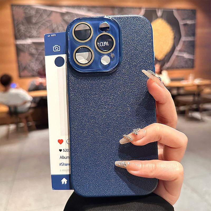 Applicable To Apple 17promax Lychee Leather Mobile Phone Case Comes with Lens Film IPhone 16 Anti Fall Pc Protection Case