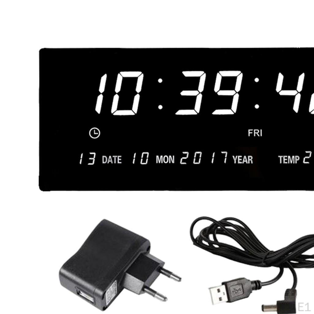 Electric Wall Clock Decor Calendar Display for Bedroom Living Room White