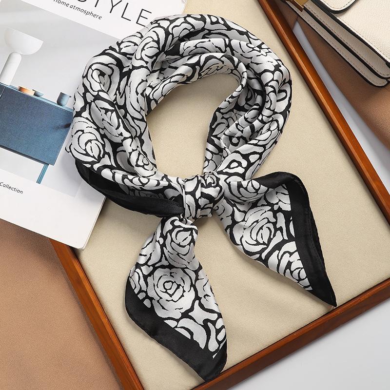 Luxury Versatile Houndstooth Printed Square Scarf Satin Sun Protection Lightweight 70 Ladies Headscarf