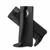 Womens Pointed Toe Flat Fashion Boots Side Zip High Top Metal Buckle Winter Casual
