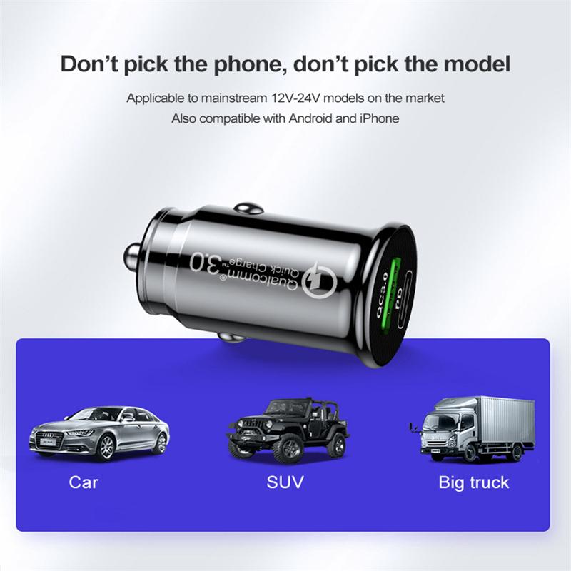 Quick Charger3.0 USB Car Socket dapter Charge Type C PD3.0  Dual USB Multifunction Fast Charging Car Phone Charger for Car Truck
