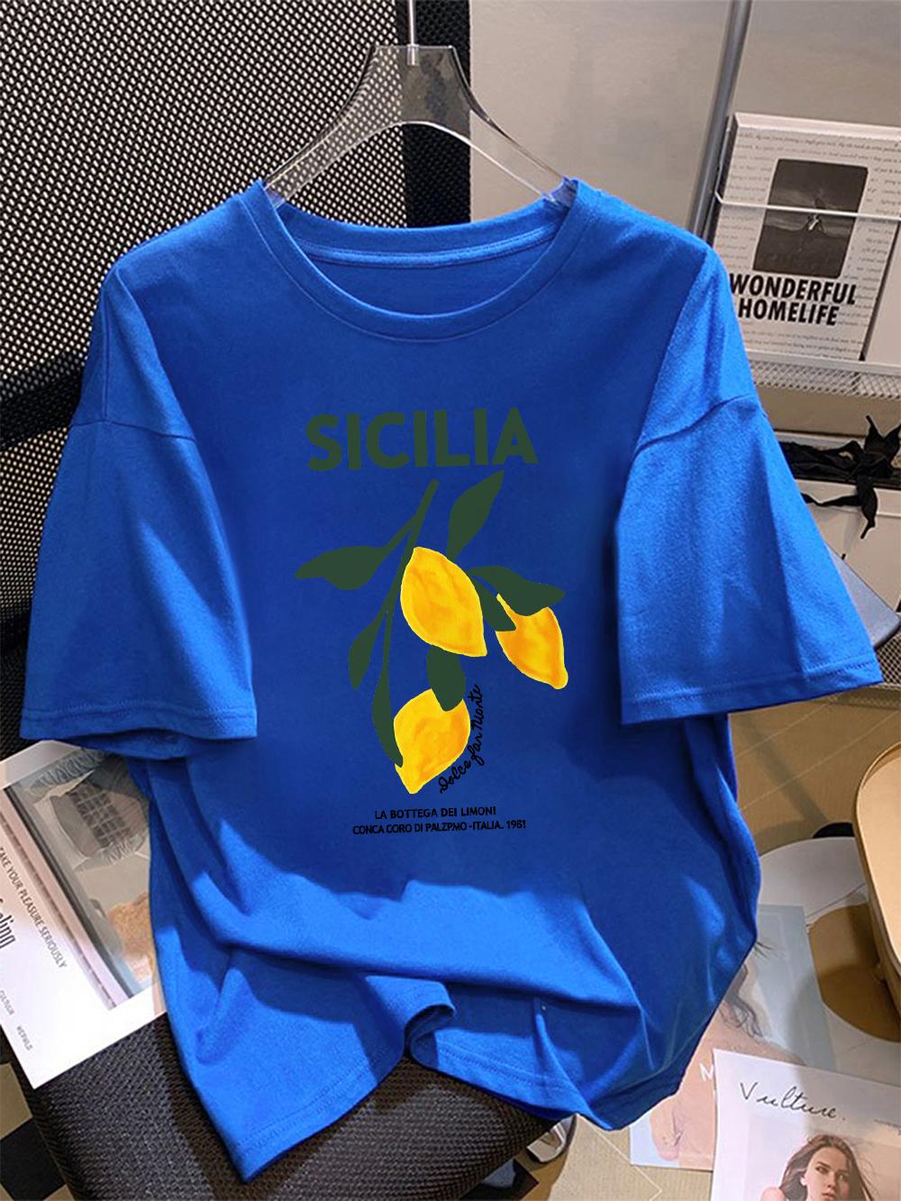 100 Cotton Summer TShirts Womens Amalfi Coast Italia Lemon Fruit Printing Tops Soft Loose ONeck T Shirt Casual Womans Clothes S